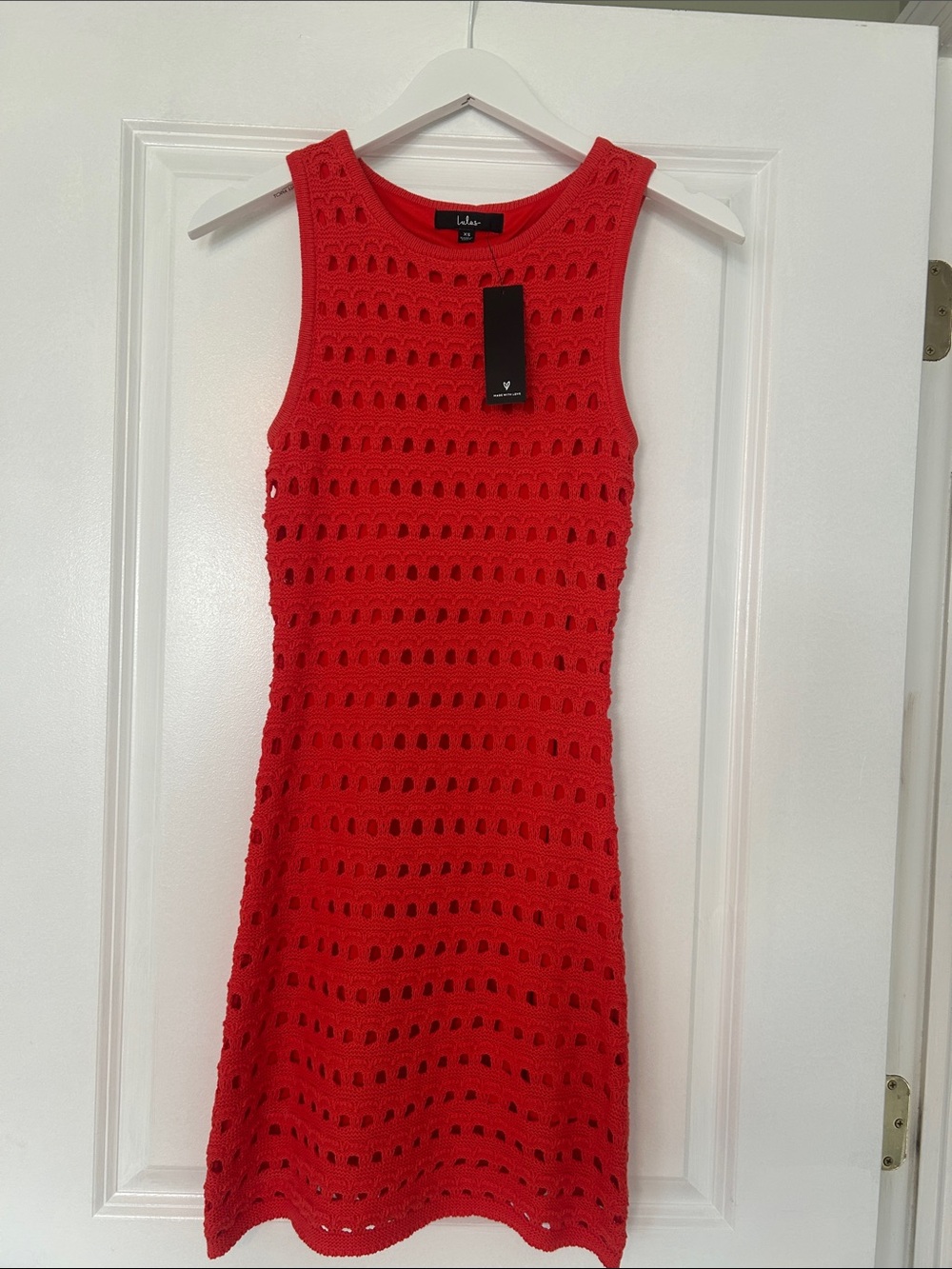 LuLus Orange Crochet Knit Tank Dress